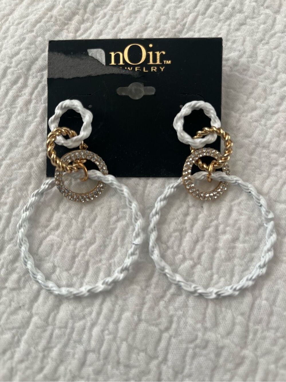 NWT Noir White and Gold 3 Tier Hoop Earrings